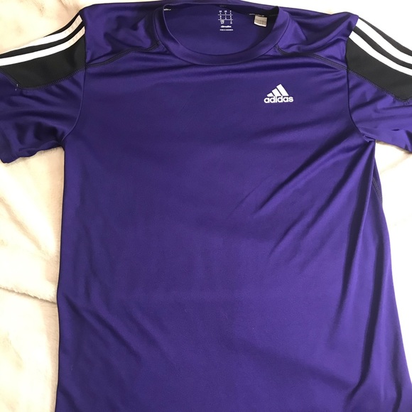 purple and white adidas shirt